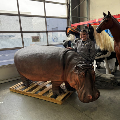 Gray Hippo Life Size Statue