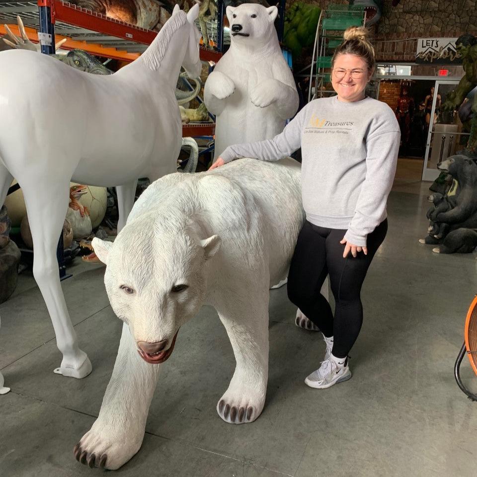 Polar Bear Walking Mouth Open Life Size Statue