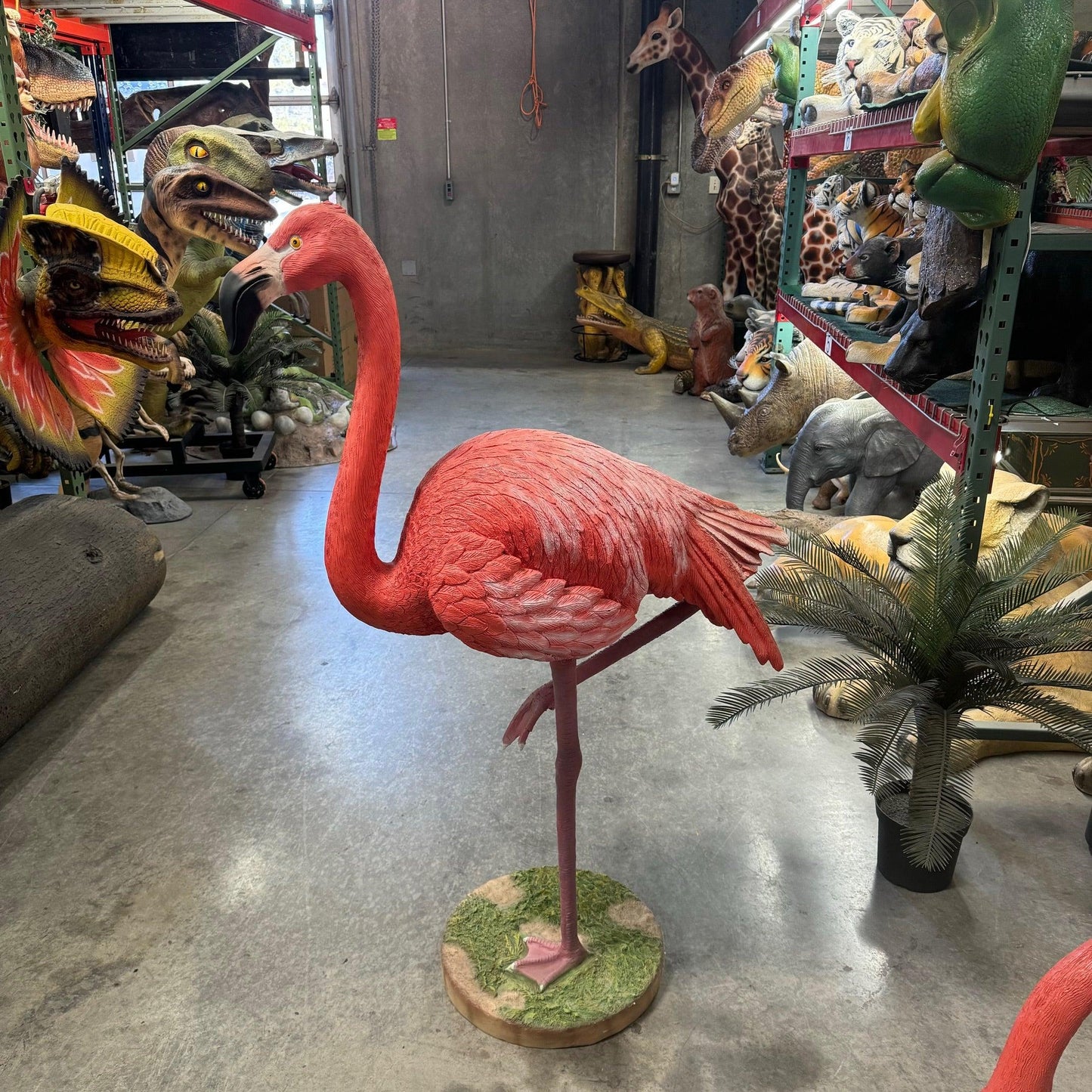 Flamingo Head Up Life Size Statue Prop - LM Treasures Prop Rentals 