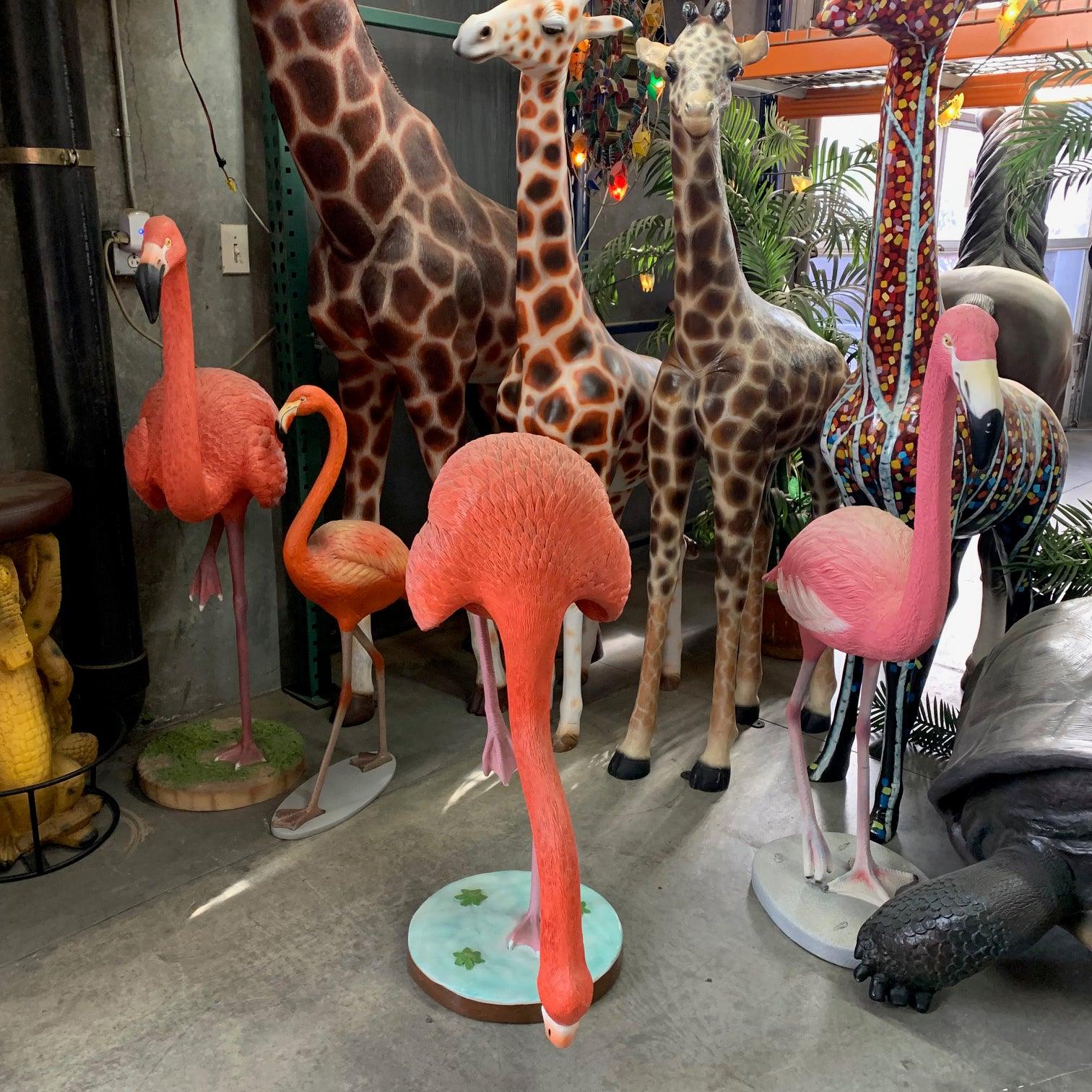 Flamingo Head Down Life Size Statue Prop - LM Treasures Prop Rentals 