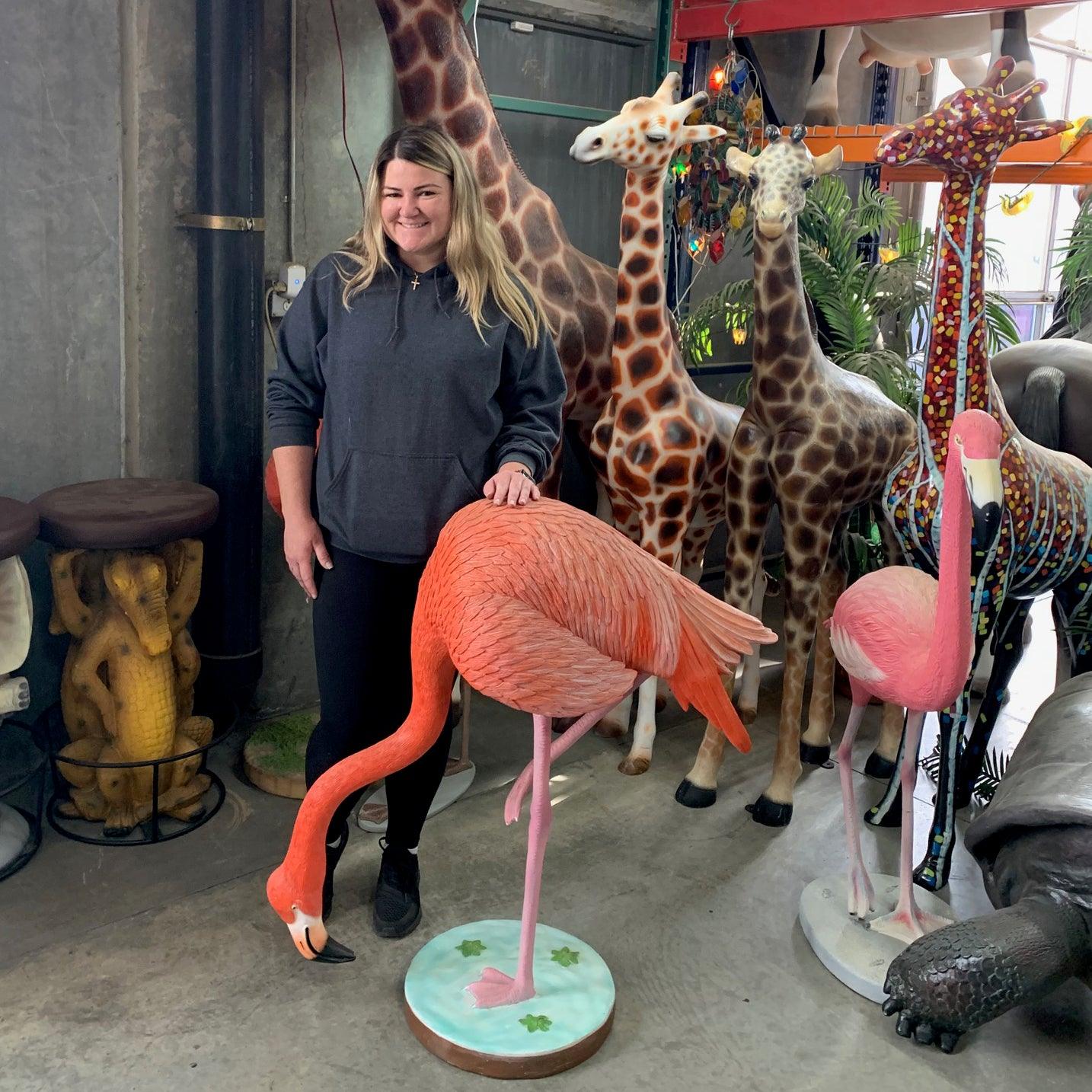 Flamingo Head Down Life Size Statue Prop - LM Treasures Prop Rentals 