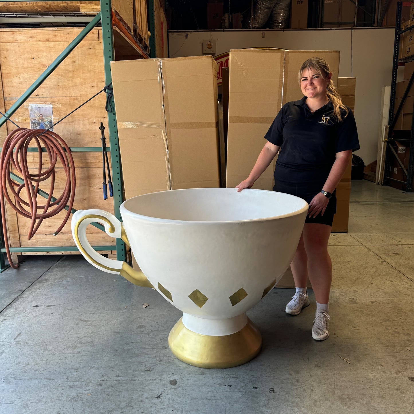 Large White Tea Cup Statue