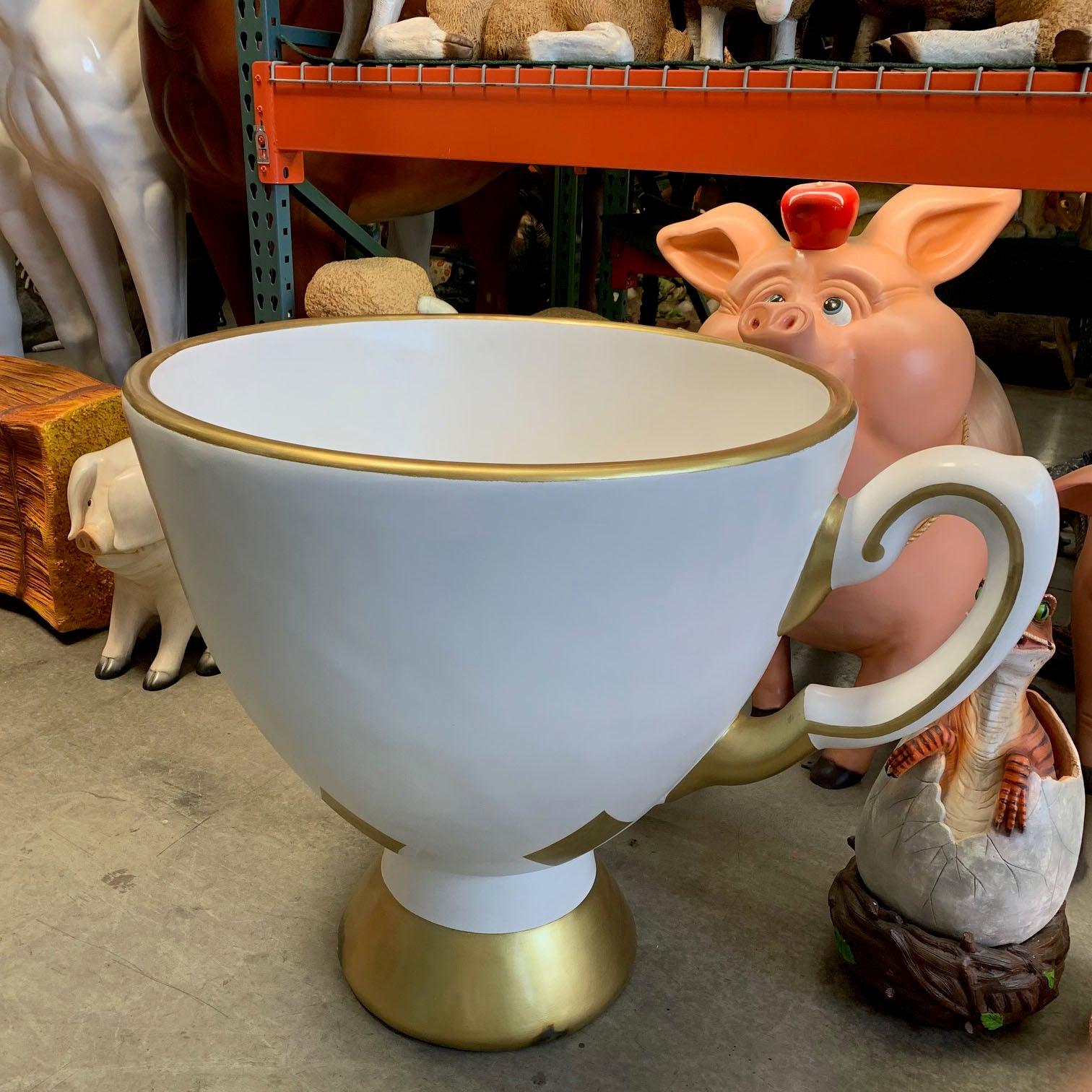 White Gold Tea Cup Statue - LM Treasures Prop Rentals 