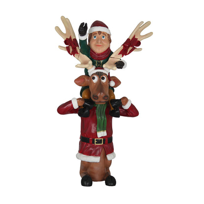 Elf On Funny Reindeer Statue S0329-S011-PT