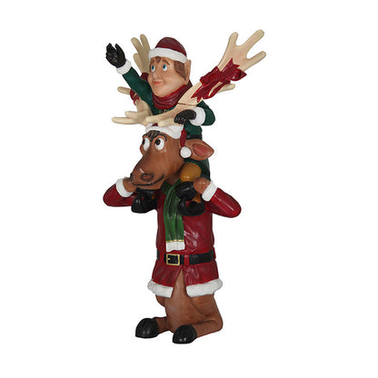 Elf On Funny Reindeer Statue S0329-S011-PT