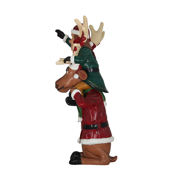 Elf On Funny Reindeer Statue S0329-S011-PT