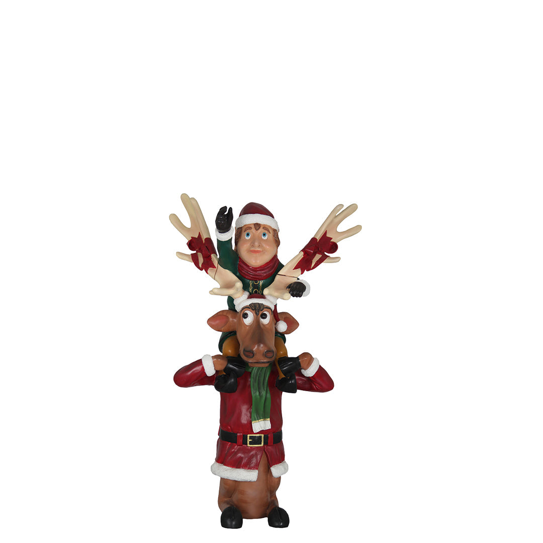 Elf On Funny Reindeer Statue S0329-S011-PT