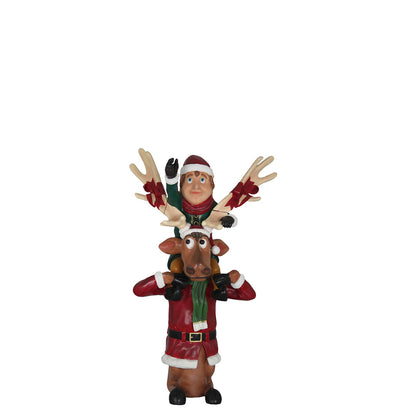Elf On Funny Reindeer Statue S0329-S011-PT
