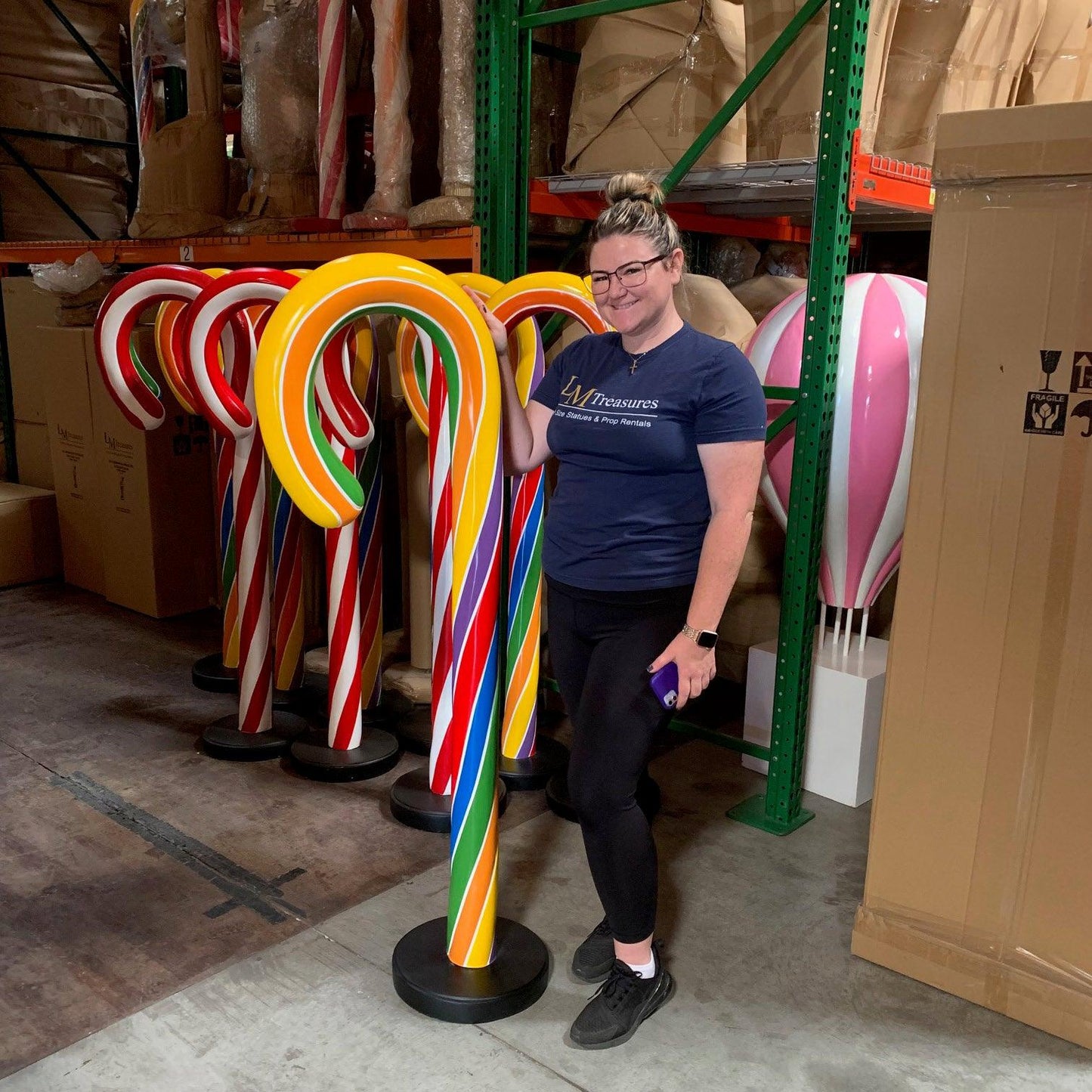 Large Traditional Rainbow Candy Cane Statue