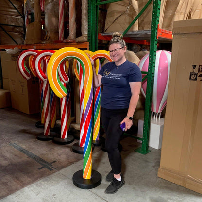 Large Traditional Rainbow Candy Cane Statue