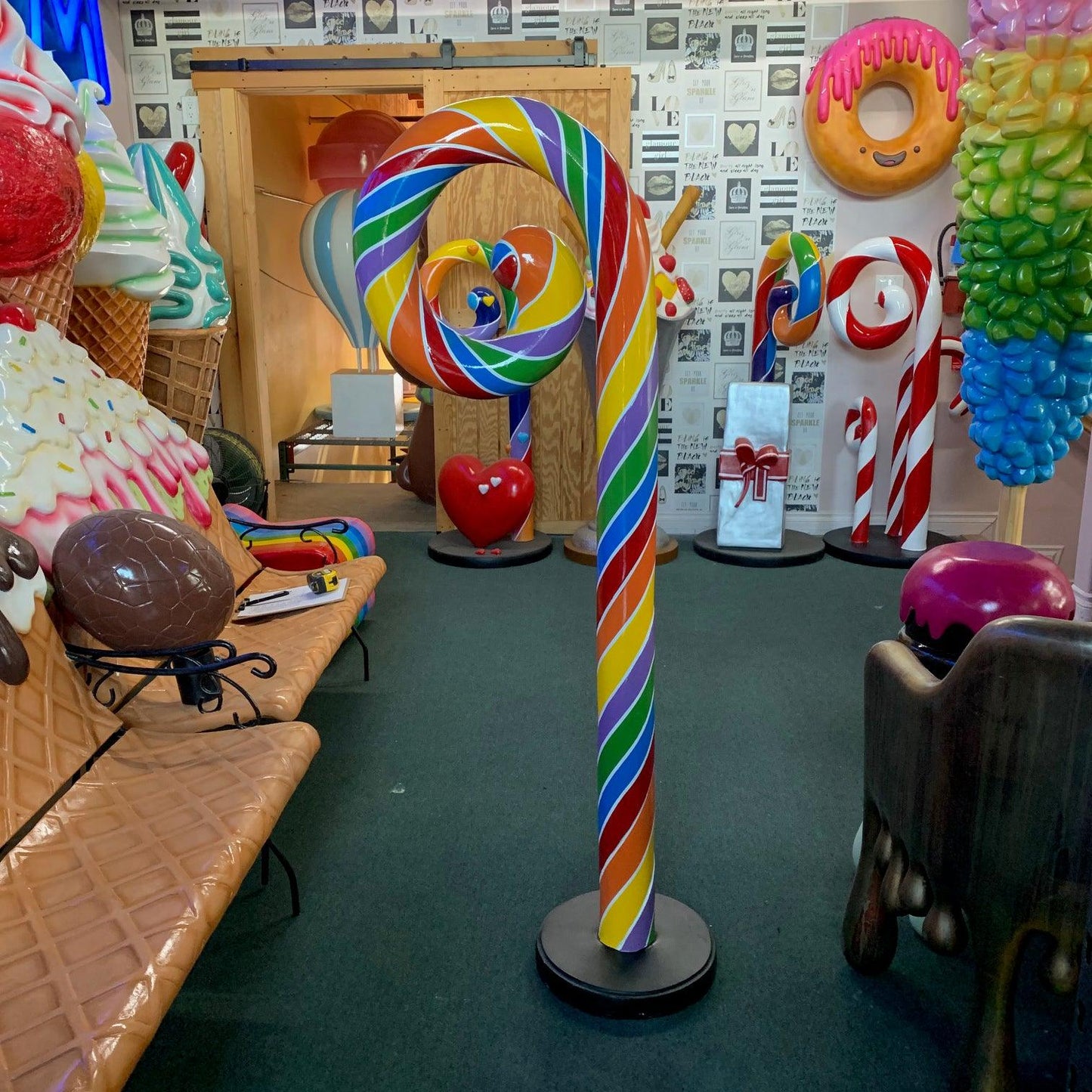 Large Swirl Rainbow Candy Cane Statue