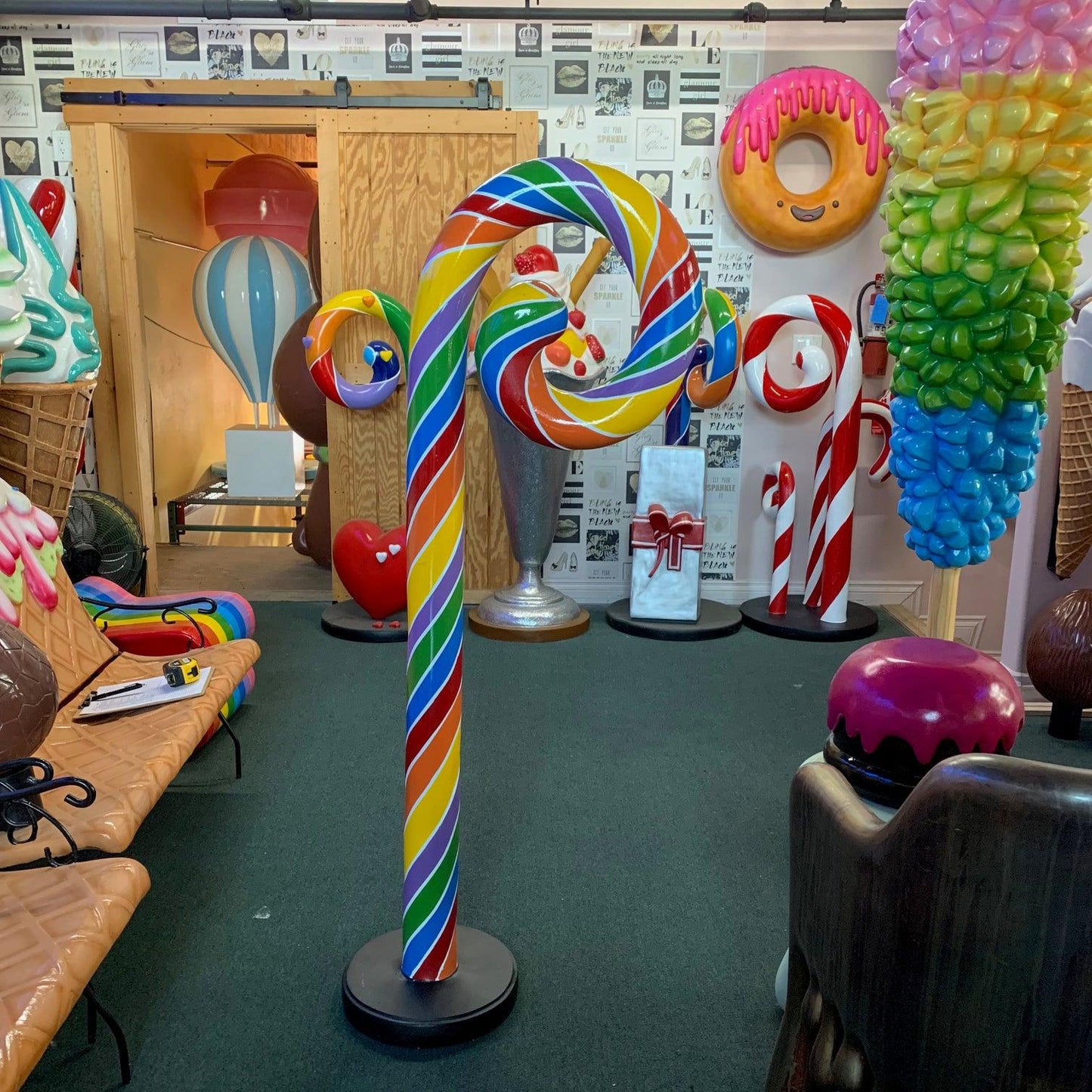 Large Swirl Rainbow Candy Cane Statue