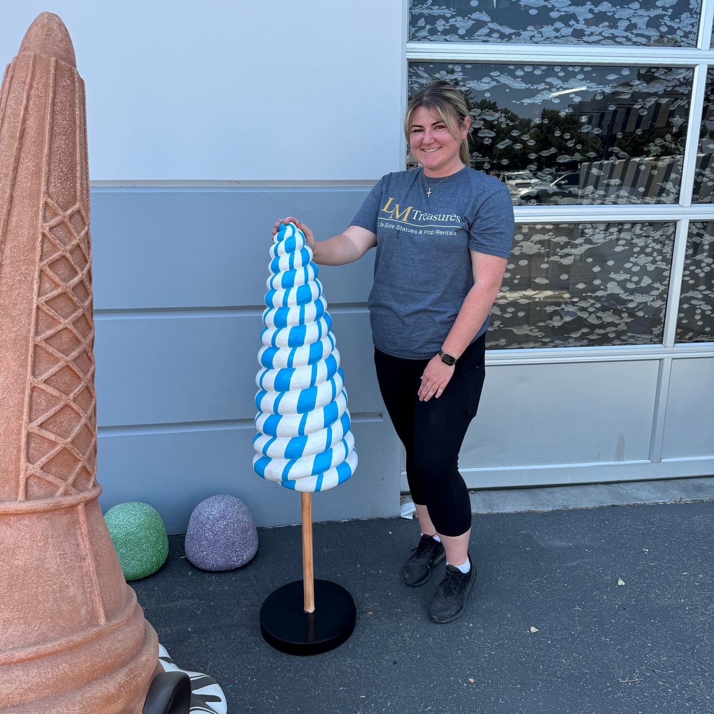 Small Striped Blue Cone Lollipop Statue