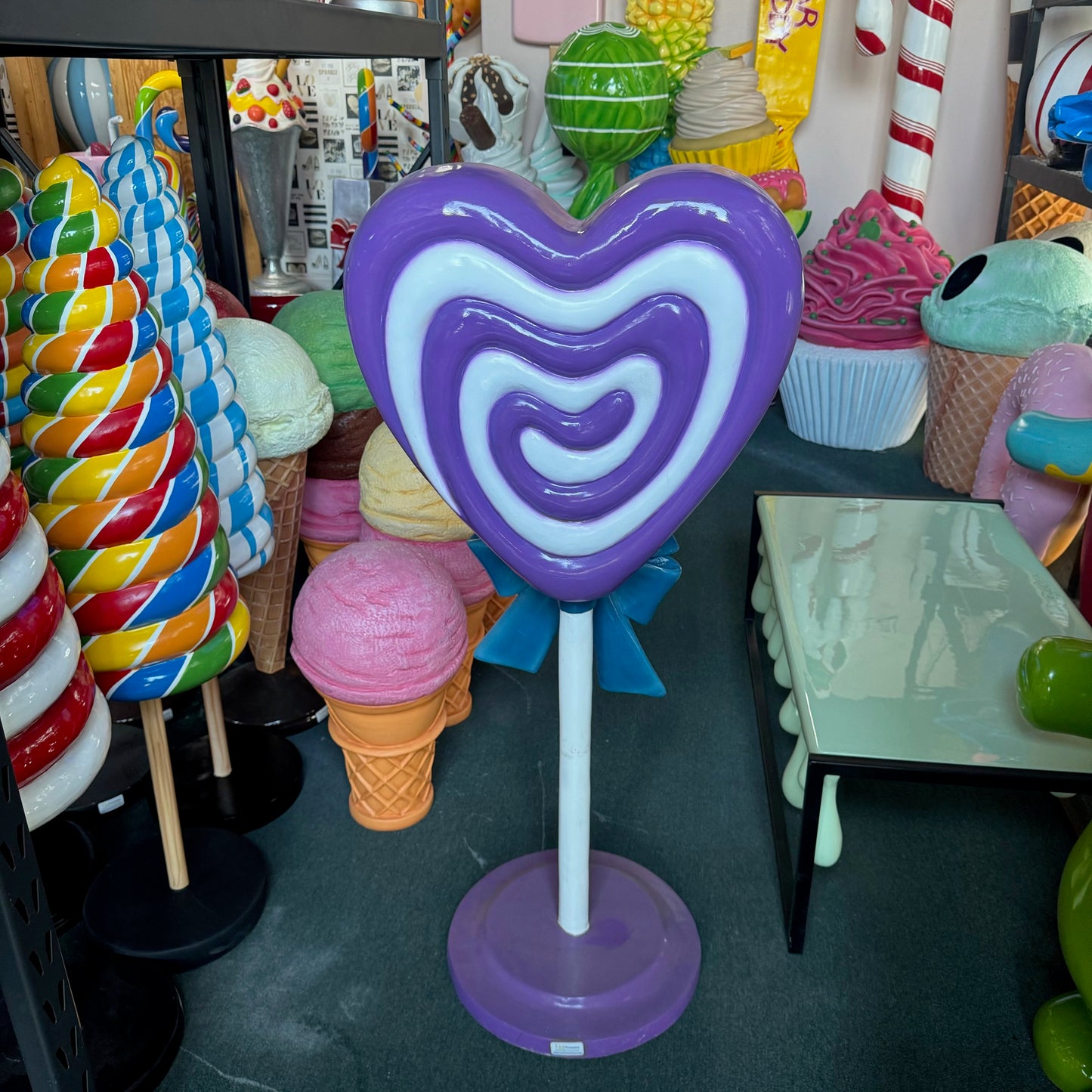 Purple Heart Lollipop Statue With Bow