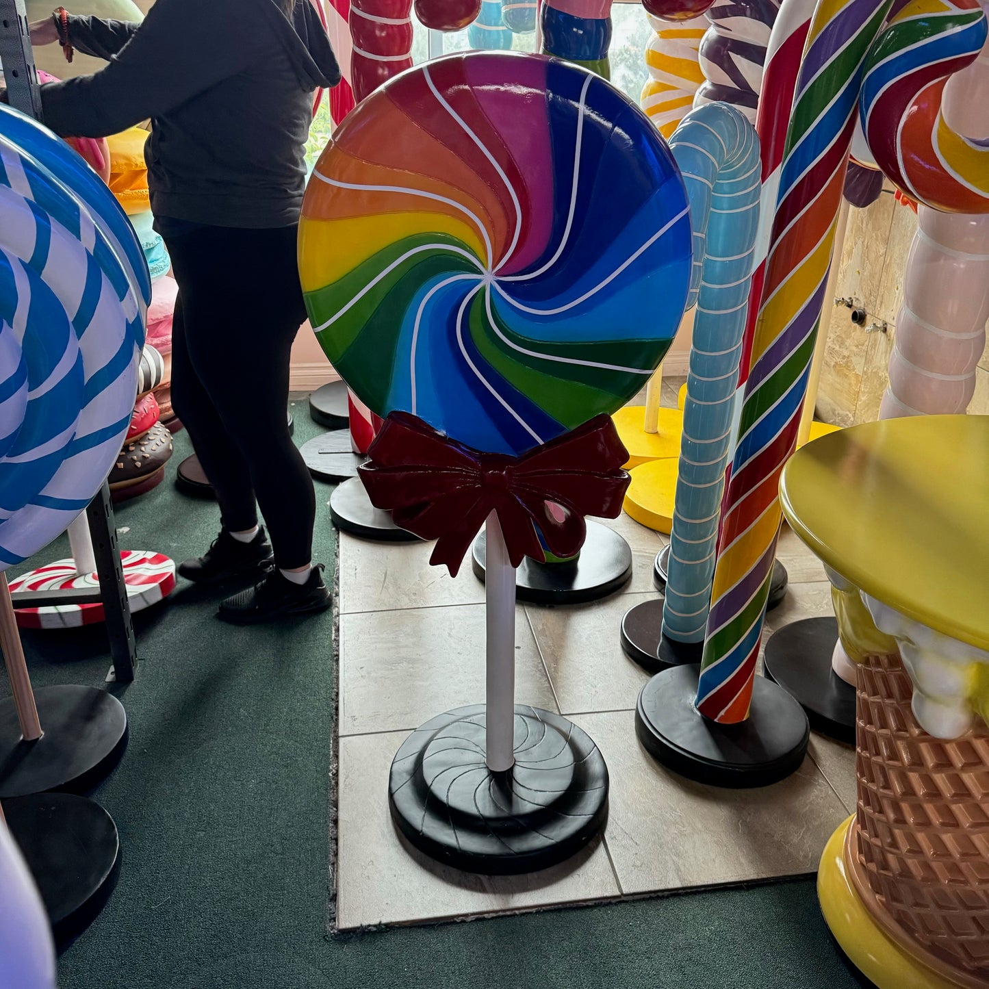 Small Rainbow Swirl Lollipop With Bow Statue
