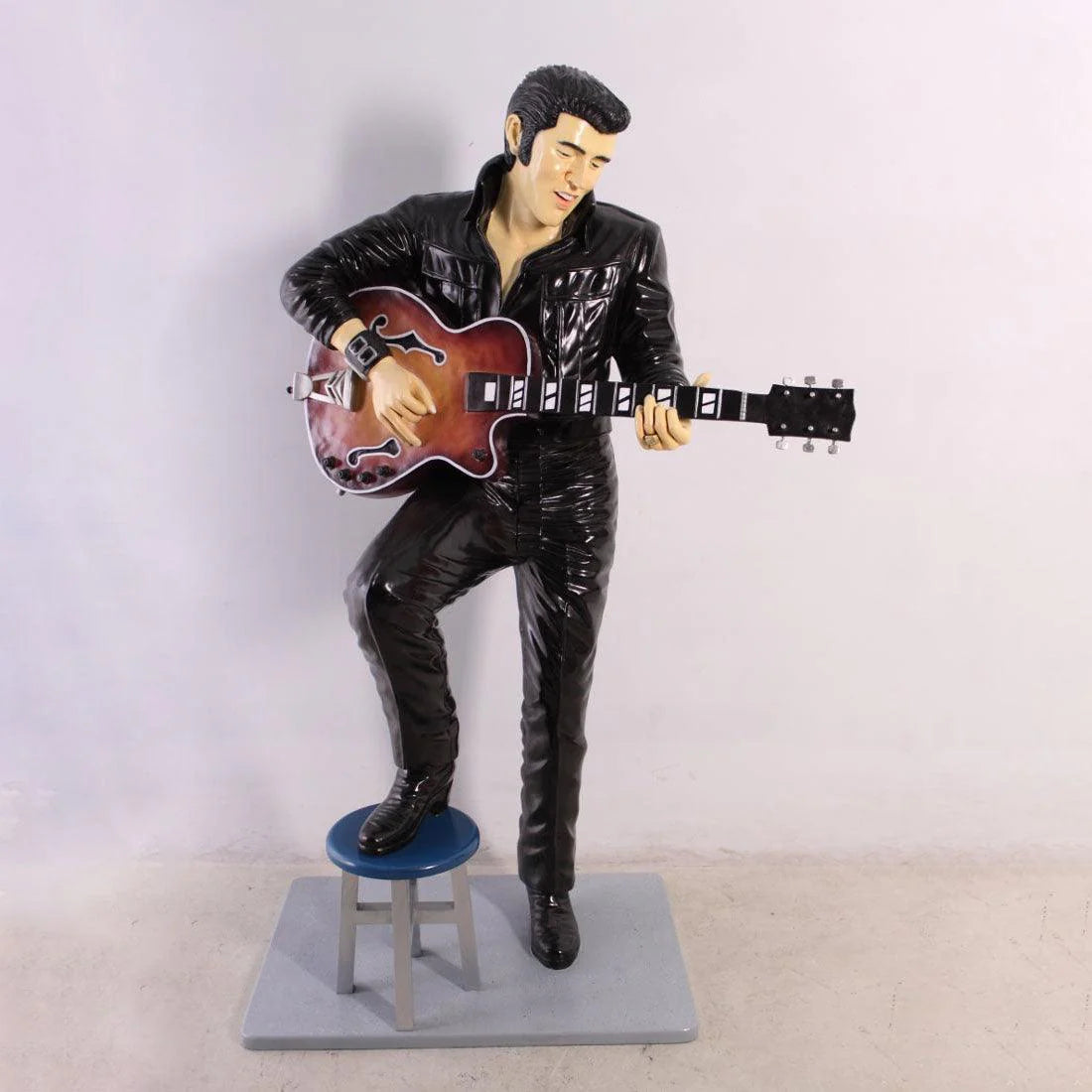 Singer Elvis In Black Life Size Statue