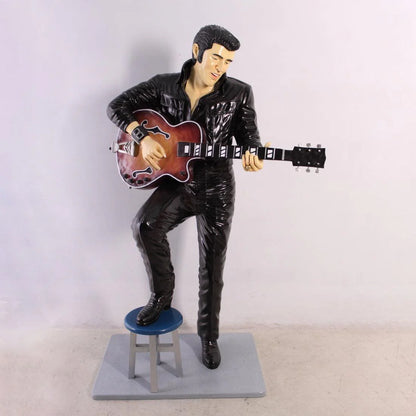 Singer Elvis In Black Life Size Statue