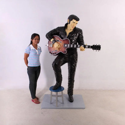 Singer Elvis In Black Life Size Statue