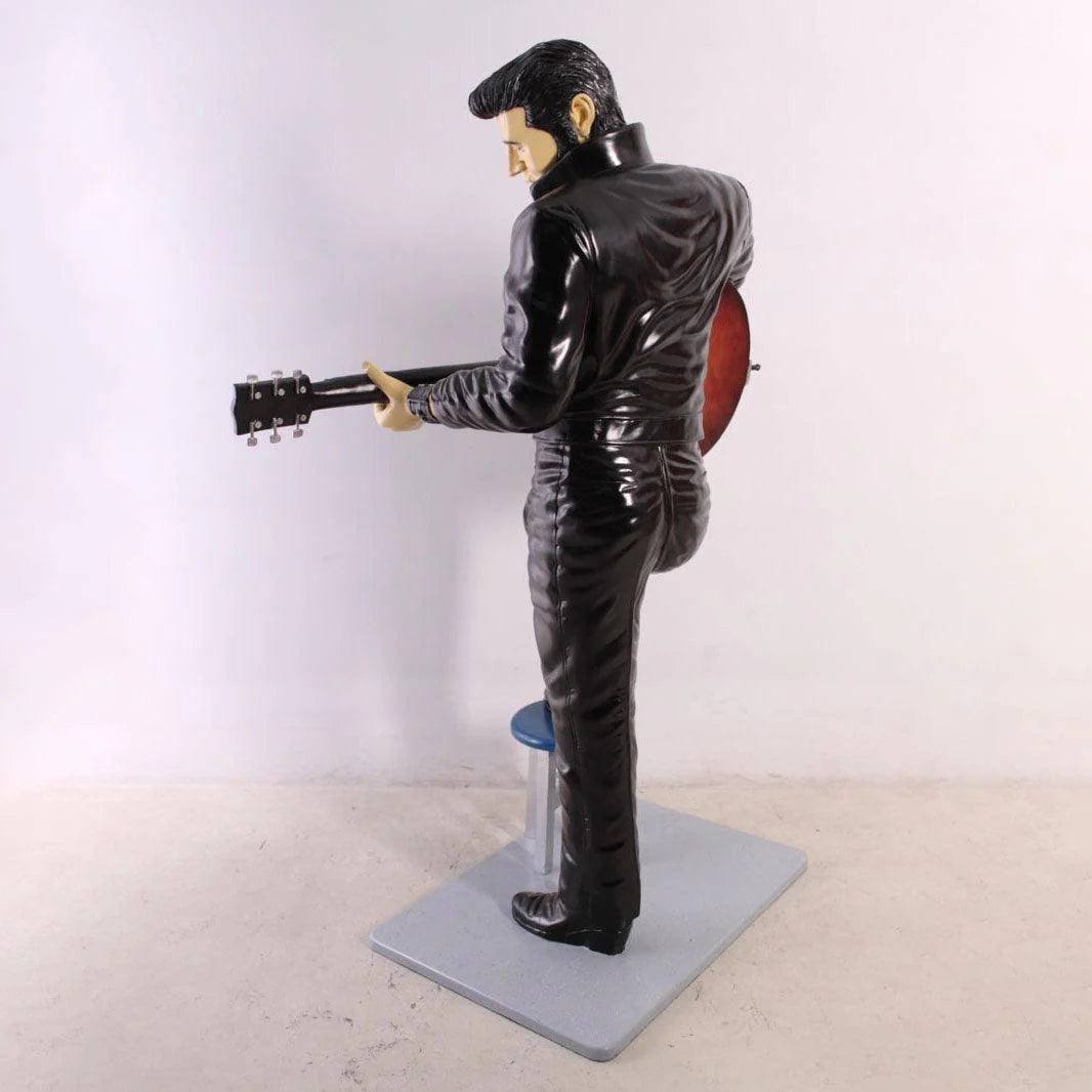 Singer Elvis In Black Life Size Statue