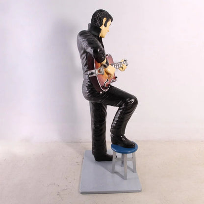 Singer Elvis In Black Life Size Statue