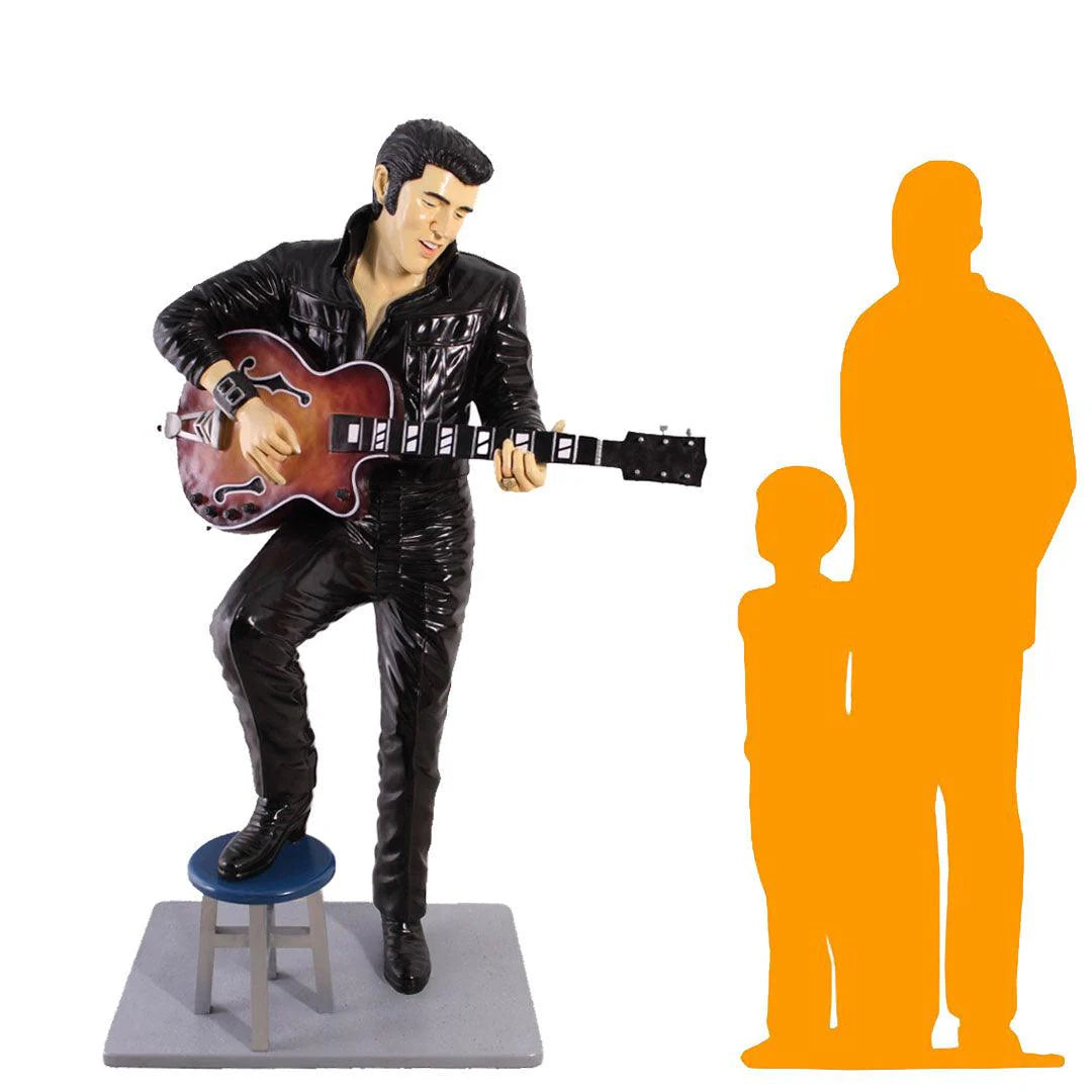 Singer Elvis In Black Life Size Statue