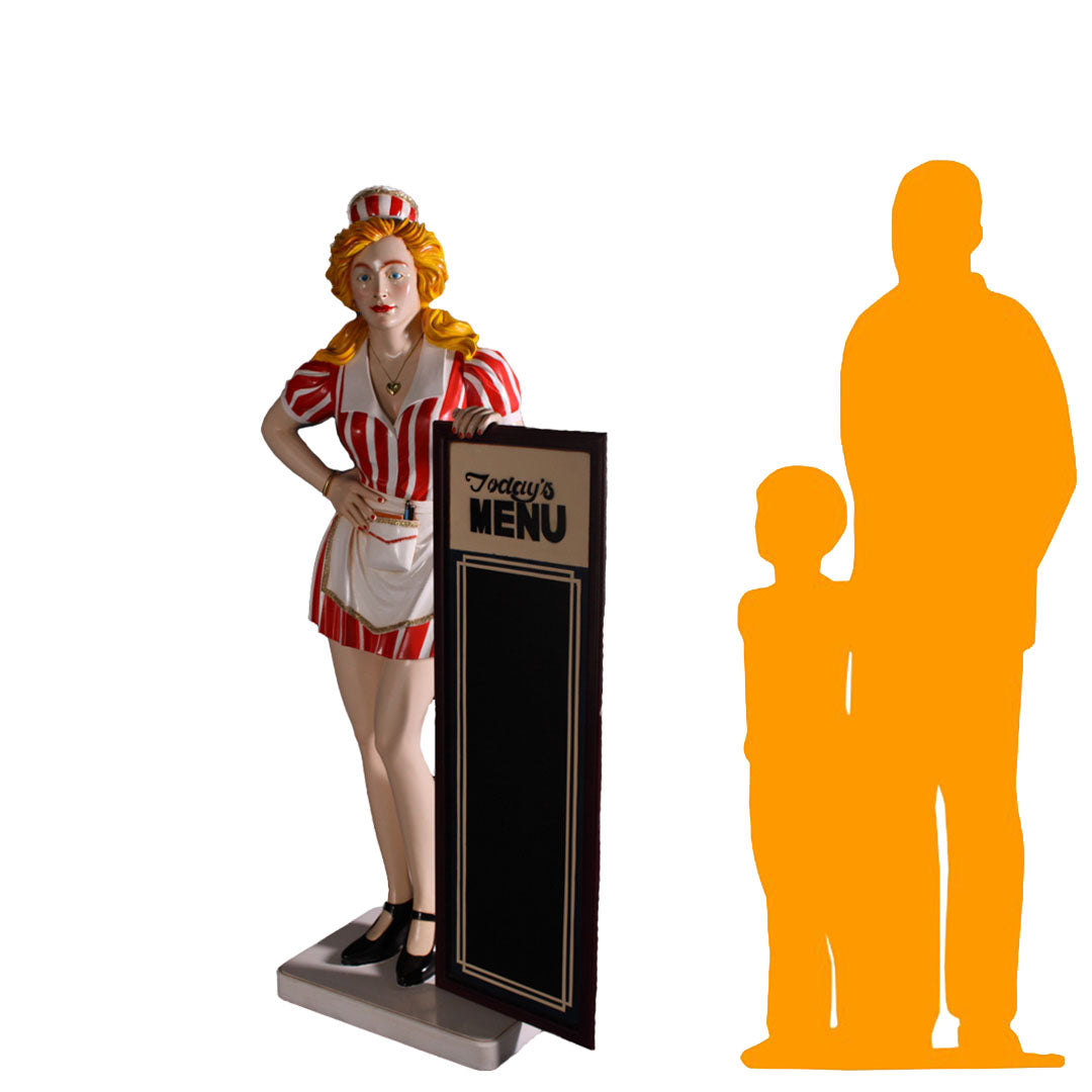 Waitress With Menu Board Life Size Statue