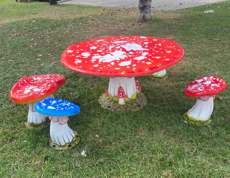 Red Slanted Mushroom Stool Statue