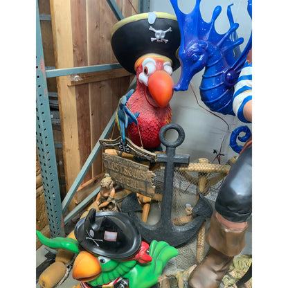 Comic Pirate Parrot Statue On Stand