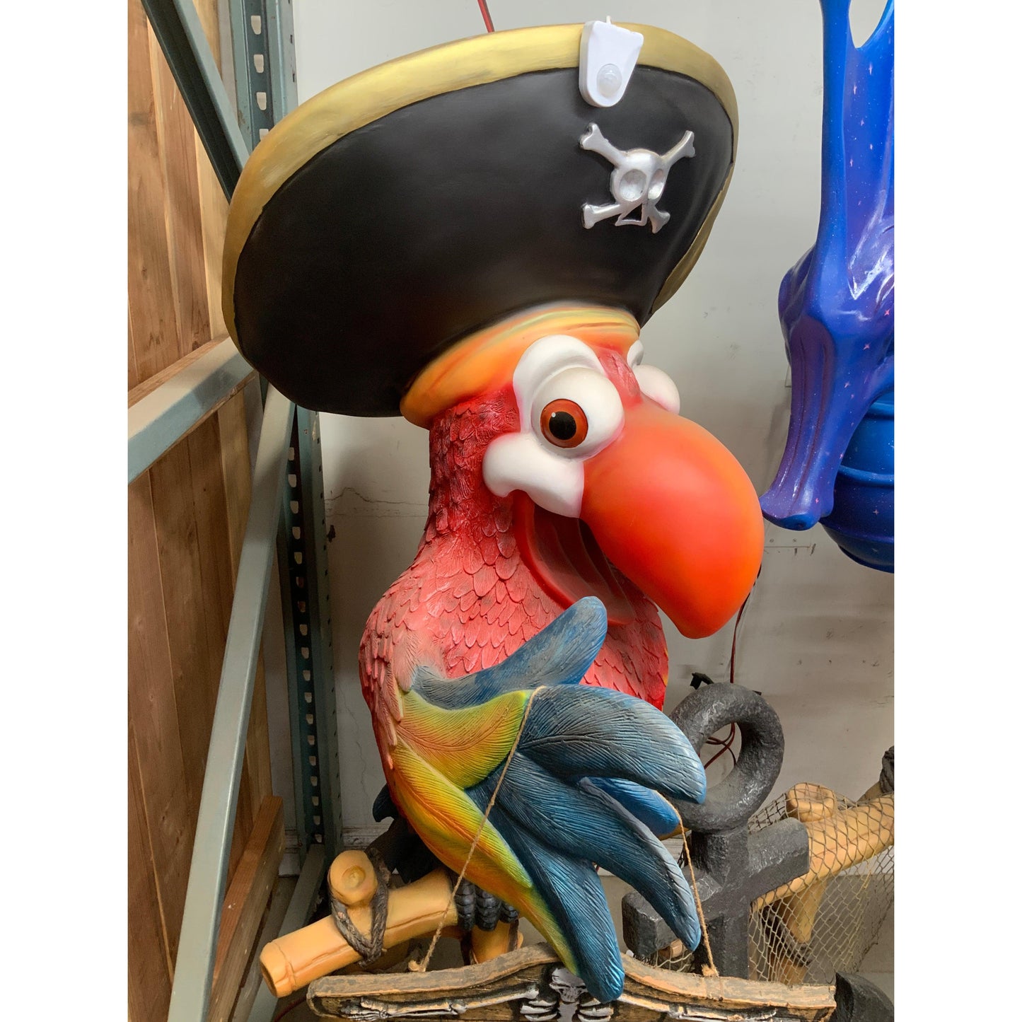 Comic Pirate Parrot Statue On Stand