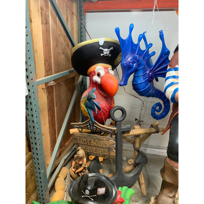 Comic Pirate Parrot Statue On Stand