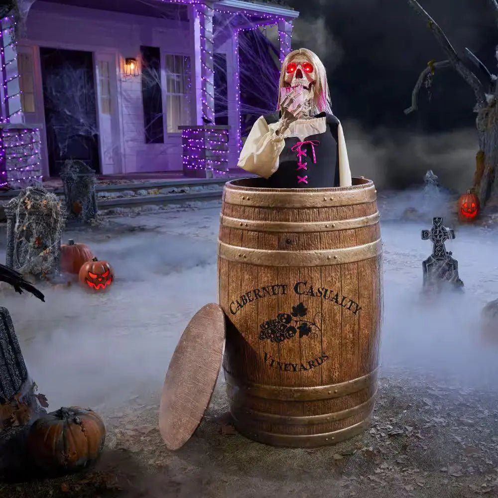 Animated Skeleton in Wine Barrel Statue LP-1015060149-P