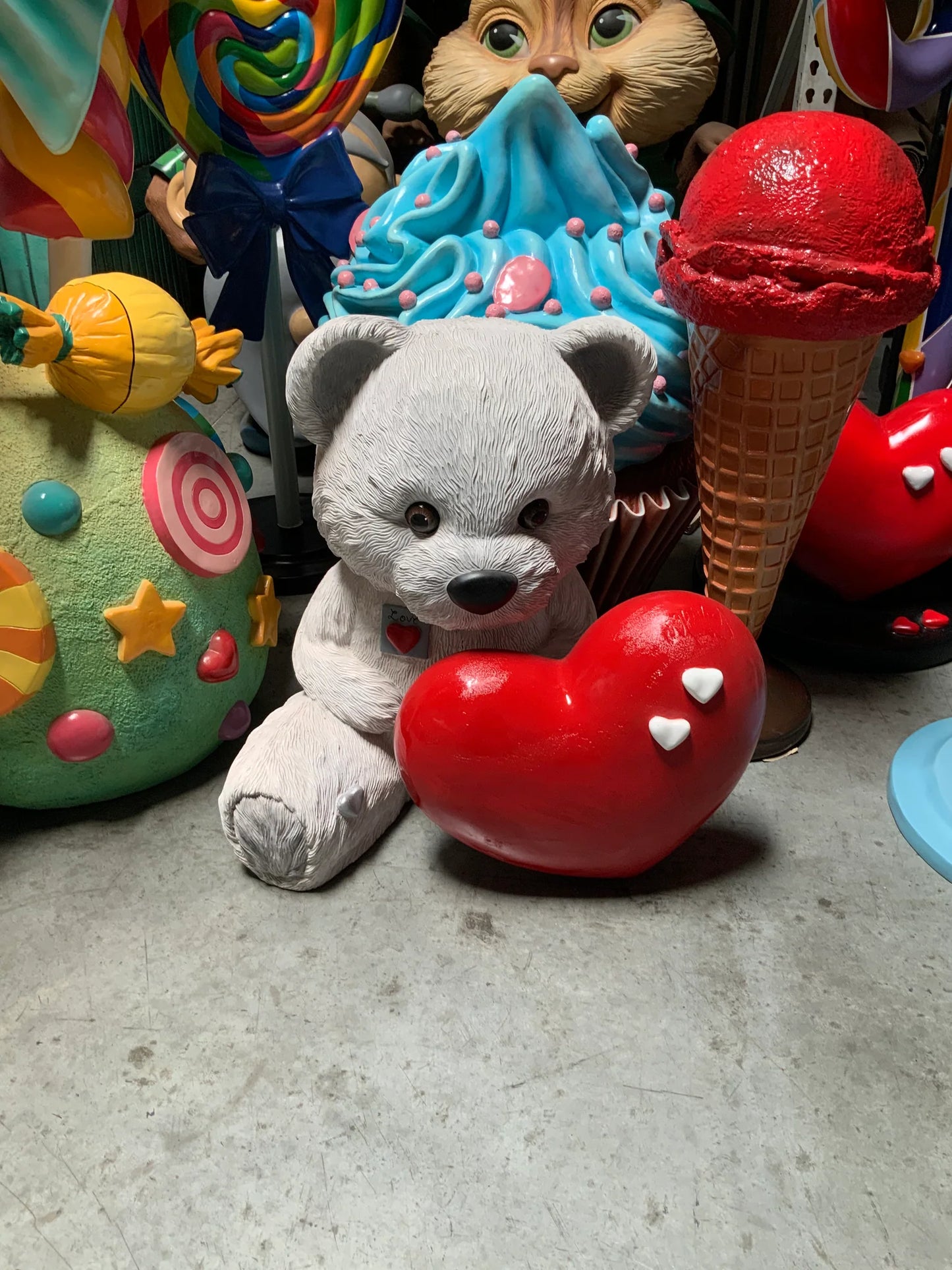 White Teddy Bear With Heart Statue