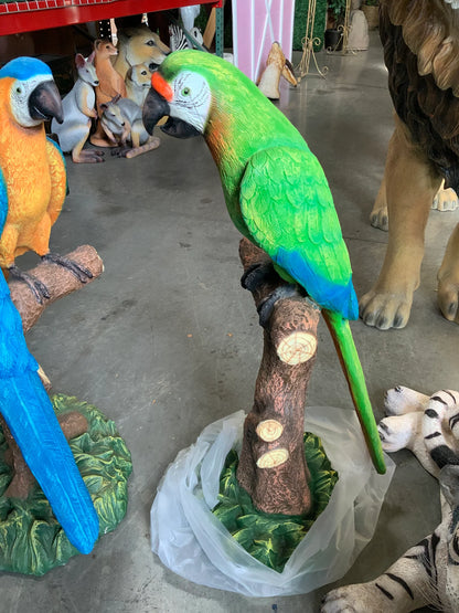 Green Macaw Parrot On Branch Statue