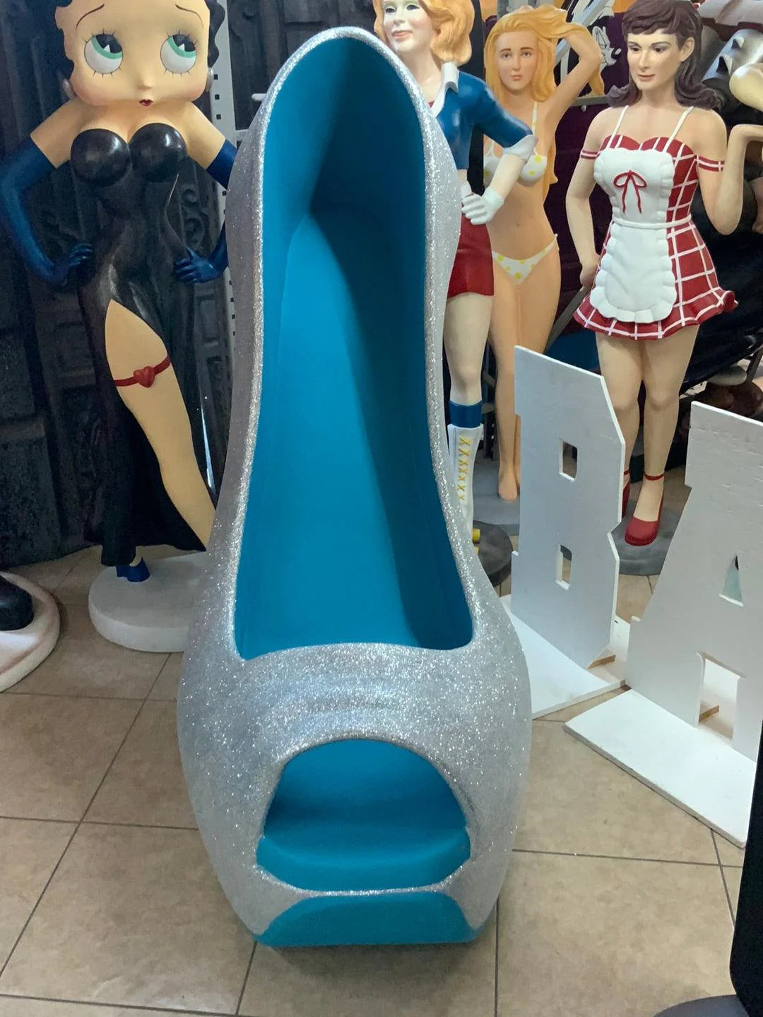 Blue Stiletto High Heel Shoe Over Sized Statue