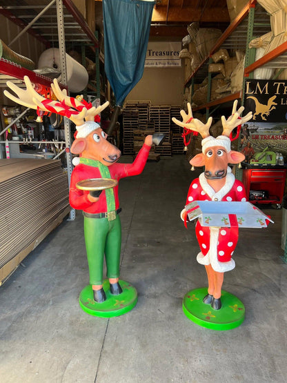 Female Funny Reindeer With Gift Life Size Statue