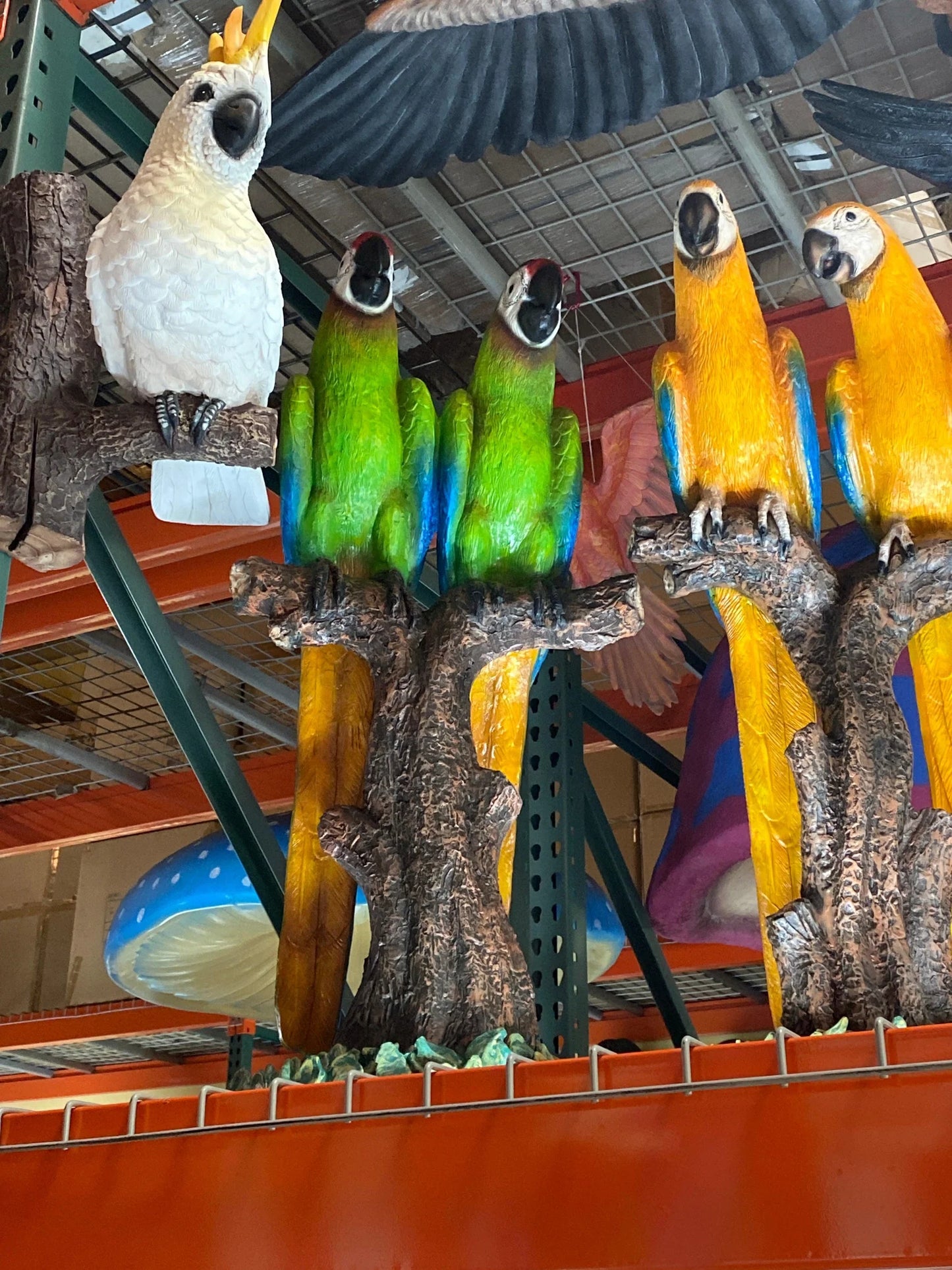 Green Macaw Parrots On Branch Statue