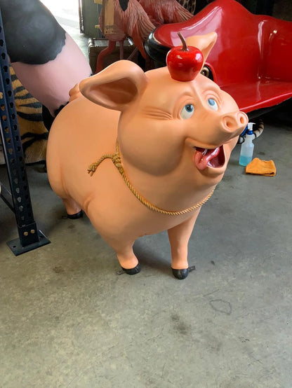 Comic Pig With Apple Statue