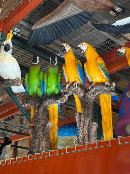 Green Macaw Parrots On Branch Statue