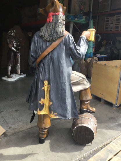 Pirate Captain Jack With Barrel Life Size Statue