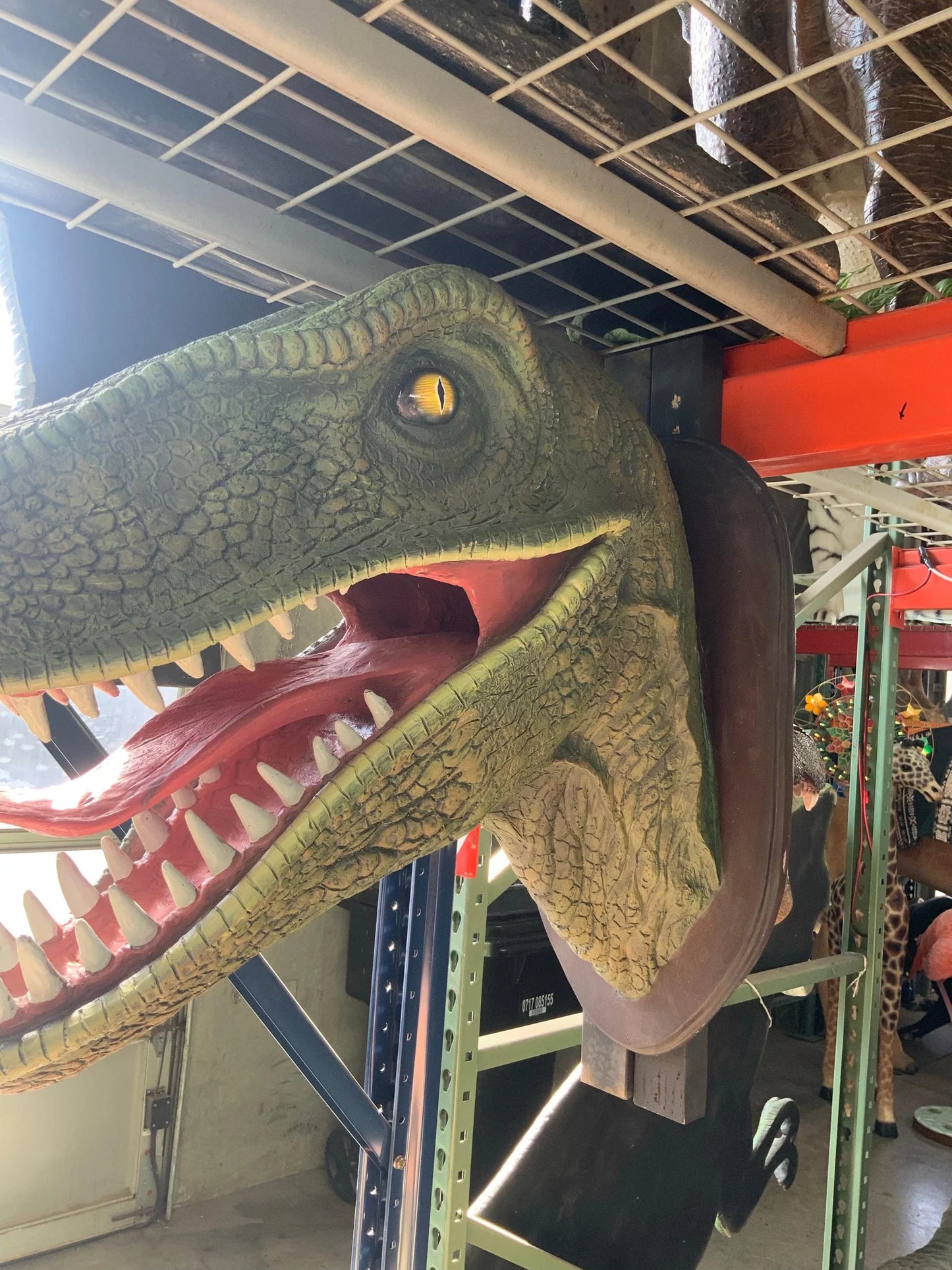 Green Velociraptor Dinosaur Head Statue