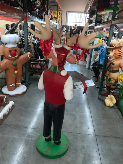 Male Funny Reindeer With Gift Statue - LM Treasures Prop Rentals 