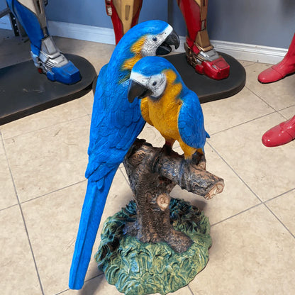 Blue Macaw Parrots On Branch Statue