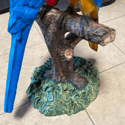 Blue Macaw Parrots On Branch Statue