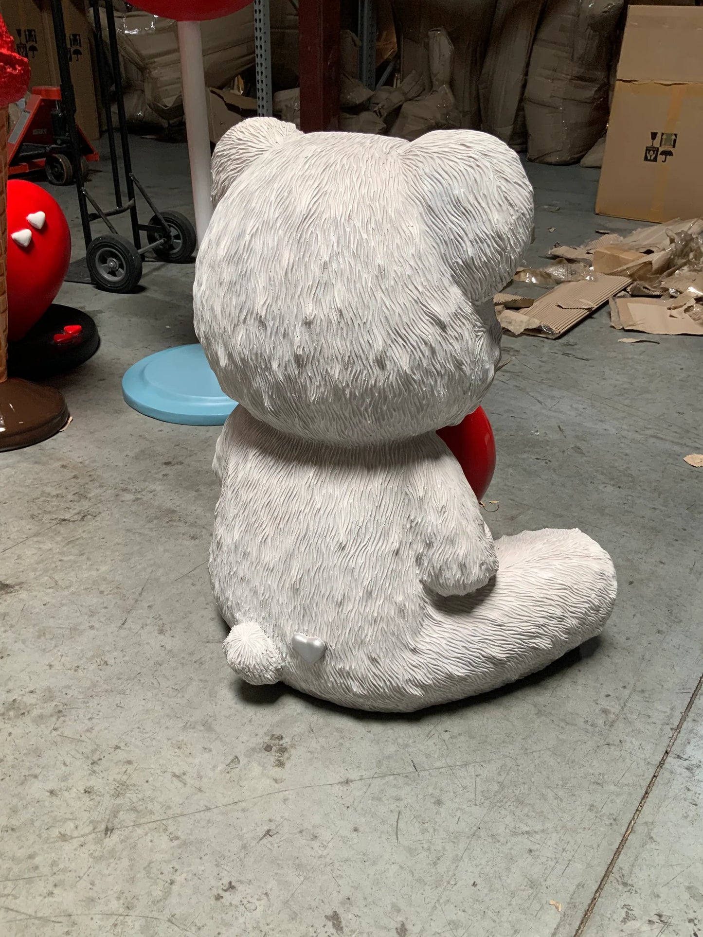 White Teddy Bear With Heart Statue