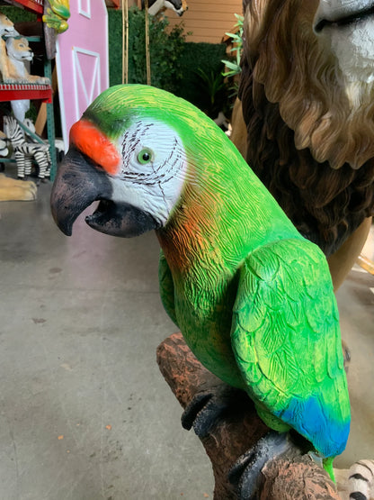 Green Macaw Parrot On Branch Statue