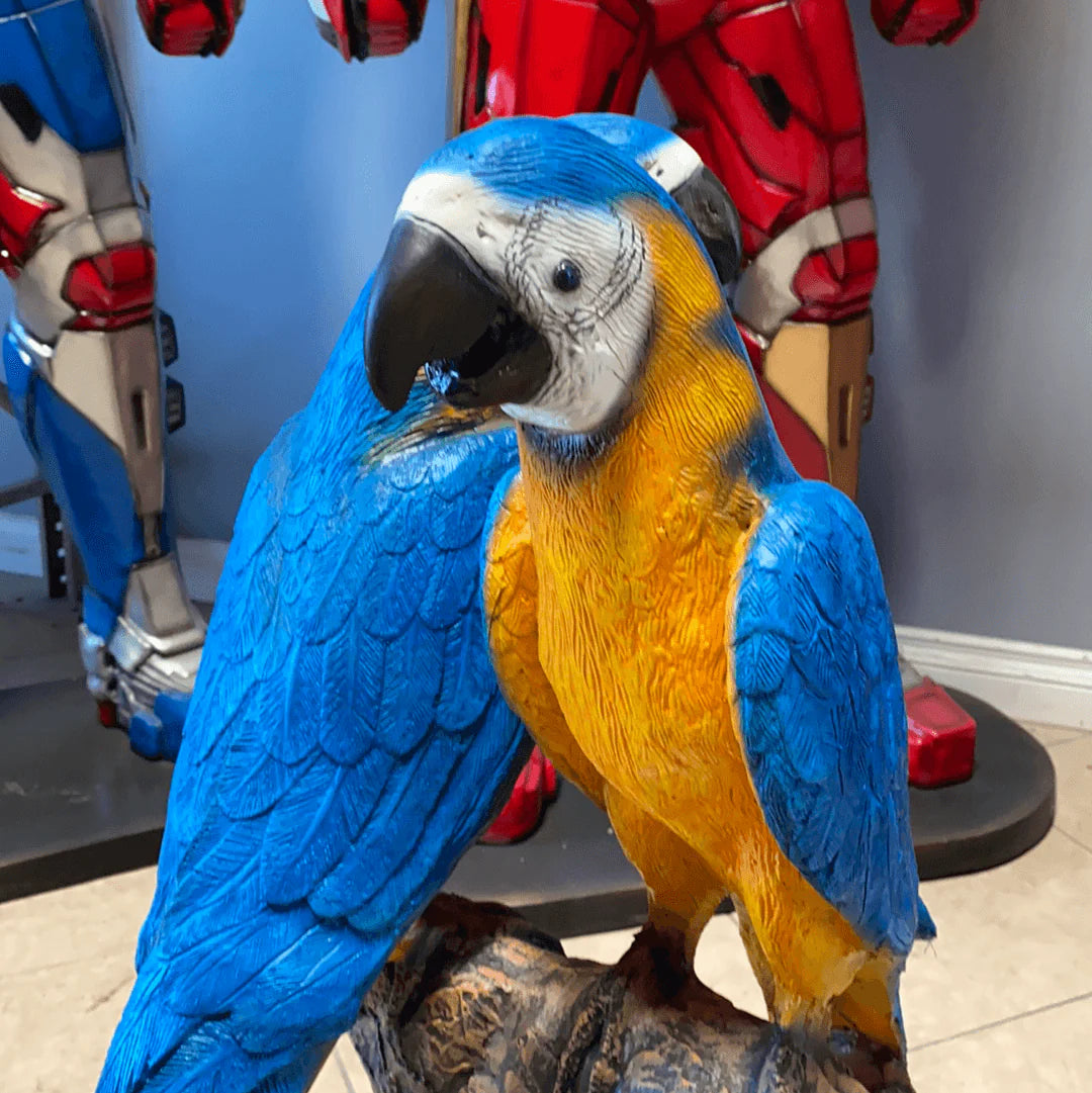 Blue Macaw Parrots On Branch Statue