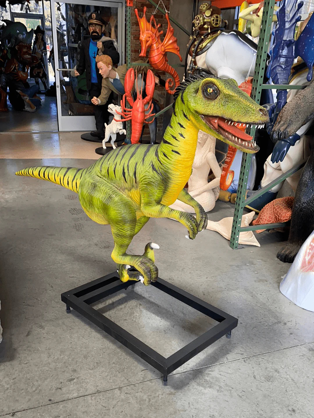 Green Deinonychus Dinosaur Statue