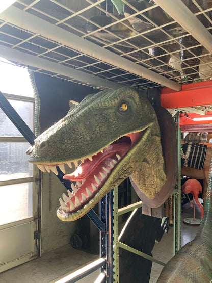 Green Velociraptor Dinosaur Head Statue