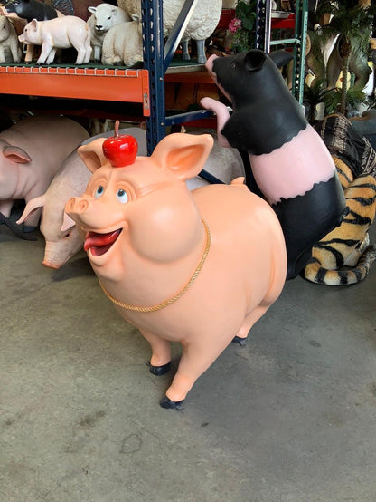 Comic Pig With Apple Statue