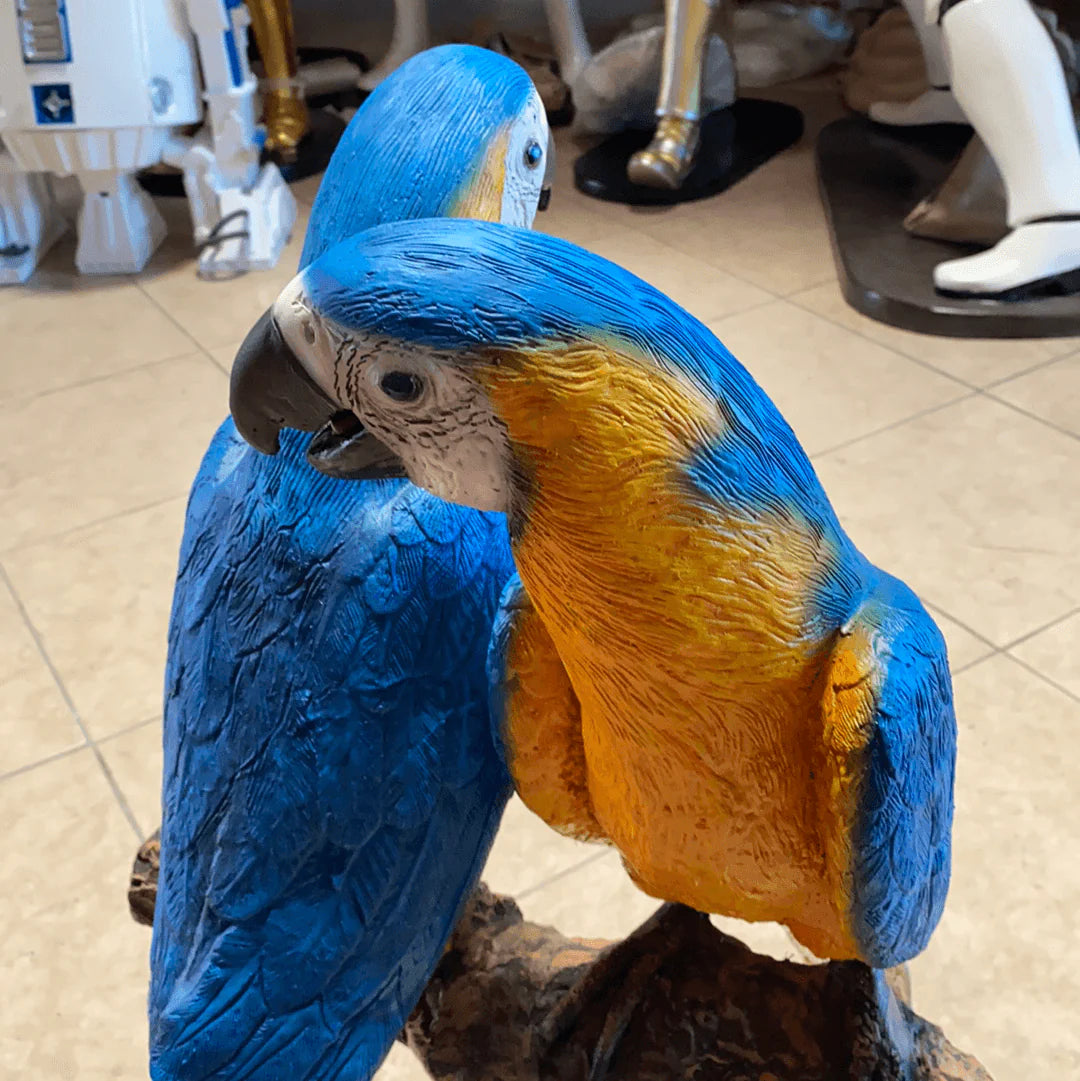 Blue Macaw Parrots On Branch Statue